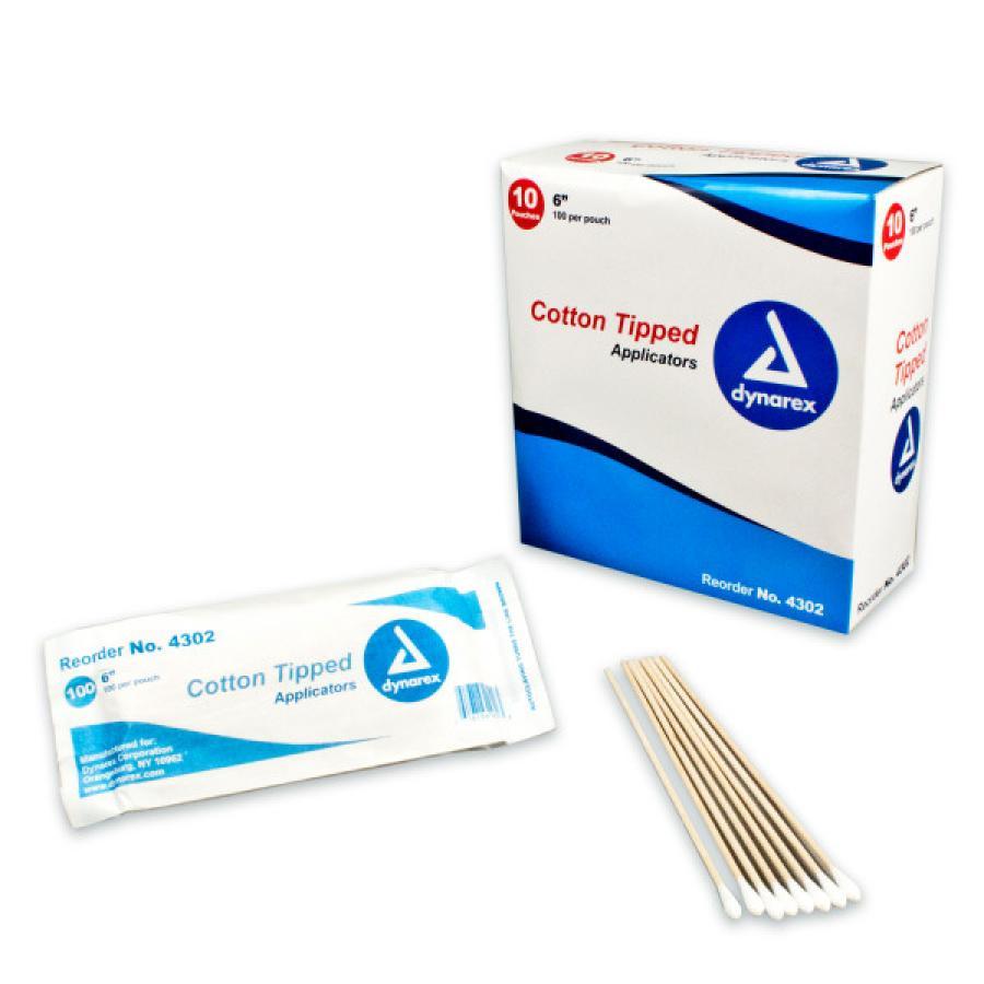 Dynarex Cotton Tipped Wood Applicators, non-sterile, 6"